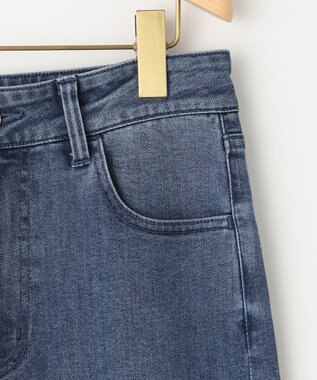 組曲 L 【ストレッチ】ミッドデニム ワイドストレートパンツ ユーズドブルー系