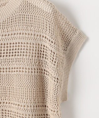 自由区 L 【洗える】レーシーリネンコットン ニット ベージュ