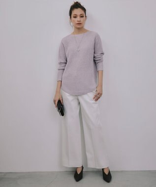 ICB 【WEB限定カラーあり・洗える】ペーパーブレンドシャインニット プルオーバー パールグレー系