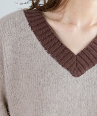 Tiaclasse 【洗える】表情豊かなメランジニットVネックトップス ベージュ×ブラウン