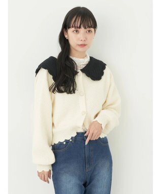 earth music&ecology フリルカラーカーディガン Ivory