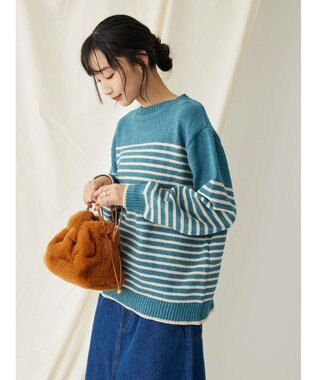 CRAFT STANDARD BOUTIQUE 洗えるモールニットボーダープルオーバー Blue