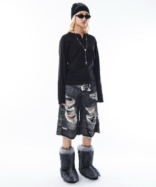 WEGO 【ユニセックス着用ITEM】コンパクトフィットリブヘンリーネックT（LS） ブラック