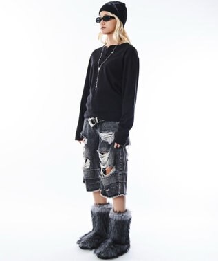 WEGO 【ユニセックス着用ITEM】コンパクトフィットリブヘンリーネックT（LS） ブラック