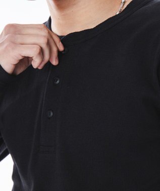 WEGO 【ユニセックス着用ITEM】コンパクトフィットリブヘンリーネックT（LS） ブラック