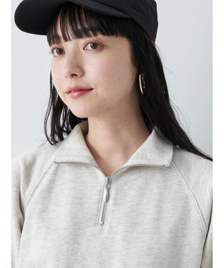 earth music&ecology ハーフジップショートプルオーバー Light Gray
