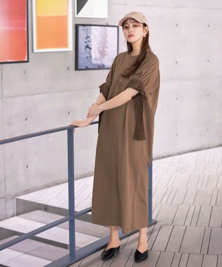 Tiaclasse 【洗える】デザインカフス付きマキシカットソーワンピース ブラウン