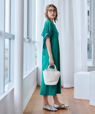 Tiaclasse 【洗える】デザインカフス付きマキシカットソーワンピース グリーン