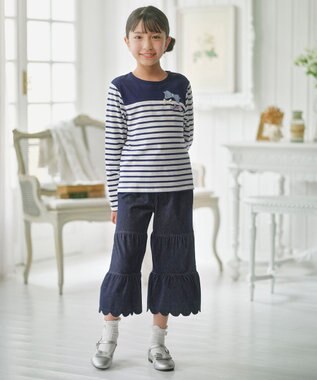 組曲 KIDS 【150-160㎝】リボンボーダー Tシャツ ネイビー