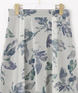 ANY SIS L 【洗える】メッシュフラワープリント スカート ネイビー系