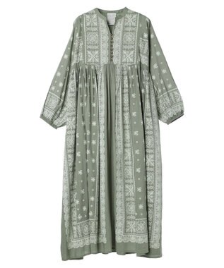 CRAFT STANDARD BOUTIQUE パネル柄ウエスト切り替えボリュームワンピース Light Green