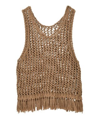 AMERICAN HOLIC 【前後2WAY】フリンジショートベスト Beige