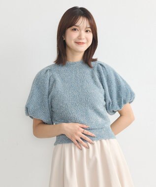 earth music&ecology ボリュームスリーブラメニットプルオーバー Blue