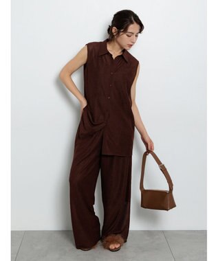 Te chichi クレープメッシュストレートパンツ（セットアップ可） ブラウン