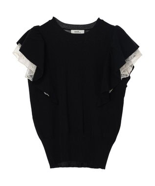 earth music&ecology レースドッキングフリルニットプルオーバー Black