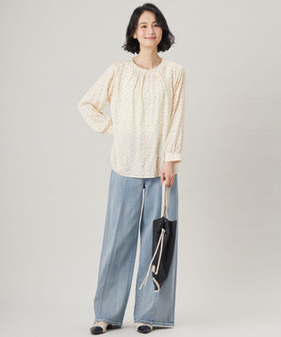 自由区 L 【カタログ掲載・セットアップ対応・洗える】ジオメトリックフラワードットプリント ブラウス ベージュ系