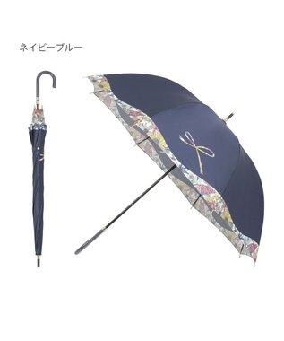 MOONBAT 【耐風傘/ジャンプ傘】ランバン オン ブルー (LANVIN en Bleu) リボン 花柄 長傘 サテンプリント ネイビーブルー