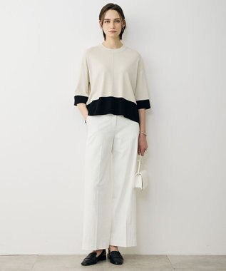 ICB 【先行予約】VIS/NYハイゲージ バイカラーニットT トープ×ブラック配色