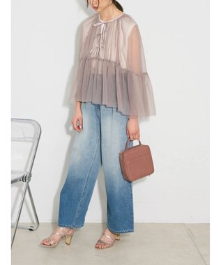 Green Parks リボンチュールデザインブラウス Pink Beige