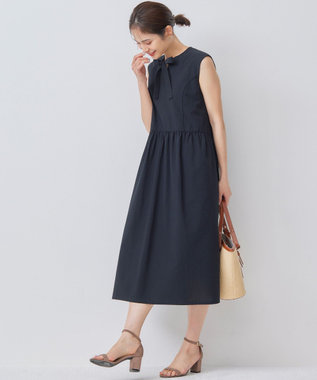 組曲 サッカーストレッチ ボウタイワンピース ブラック系