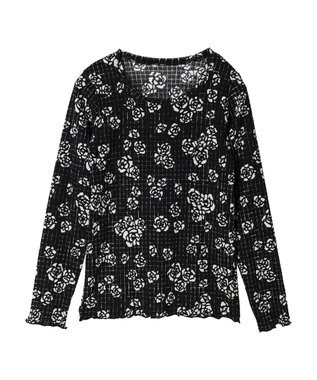 Green Parks ■ＥＳＣＡＲ　Ｕネッククレープカットプルオーバー Flower Black