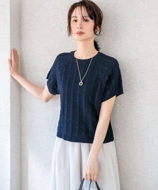 組曲 L 【先行予約・WEB限定】バックリボンケーブル ニット ネイビー系