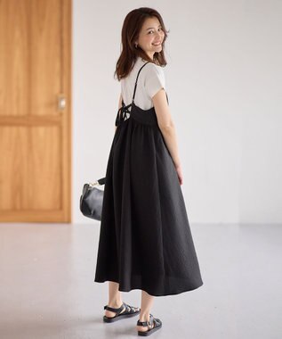 ANY L 【洗濯機可能】ギンガムギャザーワンピース ブラック