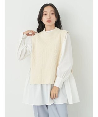 earth music&ecology ＳＥＴ２点　ベスト＋チュニックブラウス Ivory