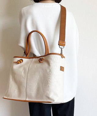 Hekhèr Le Style de Vie 【日本製 / A4サイズ対応/2WAY】コットンキャンバス×シュリンクレザー ノットトートバッグ large キャメル