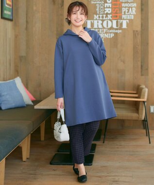 Tiaclasse 【洗える】ソフトボンディングパーカーチュニック ブルー