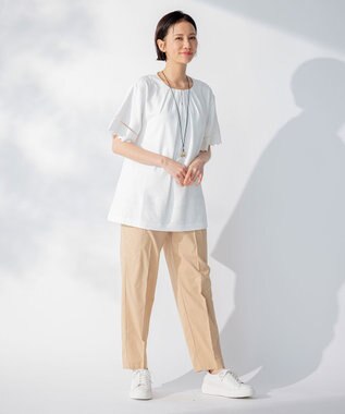 自由区 【洗える】エンブロイダリー チュニック丈カットソー アイボリー系