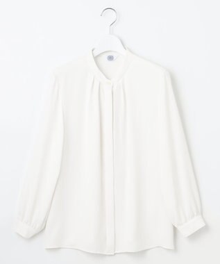 J.PRESS LADIES S 【洗える】パウダージョーゼット ボウタイ バンドカラー ブラウス ホワイト系