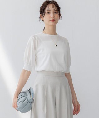 組曲 L シアーパフ袖 ニット アイボリー系