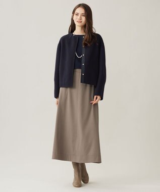 自由区 【洗える】ソフトウールハイゲージボートネック ニット ネイビー