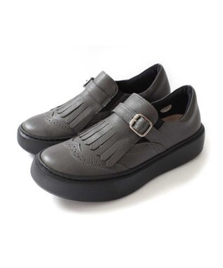 Pointer 日本製 本革フリンジ付き厚底ローファー グレー