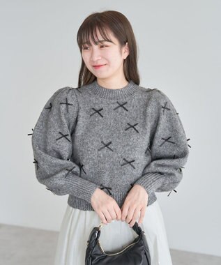 Green Parks ・ＡＮＤＳＥＡＲＣＨ　メニーリボンニットプルオーバー Charcoal Gray