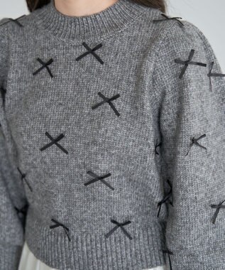 Green Parks ・ＡＮＤＳＥＡＲＣＨ　メニーリボンニットプルオーバー Charcoal Gray