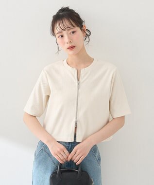 earth music&ecology カットリブＷジップカーディガン Ivory
