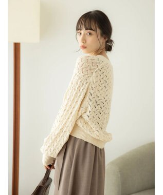 earth music&ecology スラブコットンレース編みカーディガン Ivory