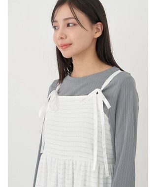 earth music&ecology 表面感肩リボンキャミワンピース Off White