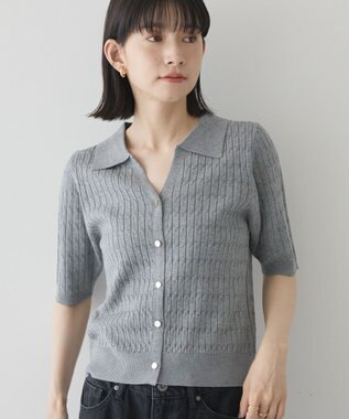 AMERICAN HOLIC 【2WAY】金ボタン衿付きケーブルプルオーバー Gray Mixture