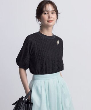 組曲 S レーシージャージーニットライク カットソー ブラック系