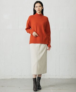 自由区 ウールカシミヤブレンドハイネック ニット オレンジ