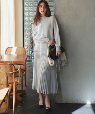 ANY SIS CICA加工 ニット フレア スカート シルバー