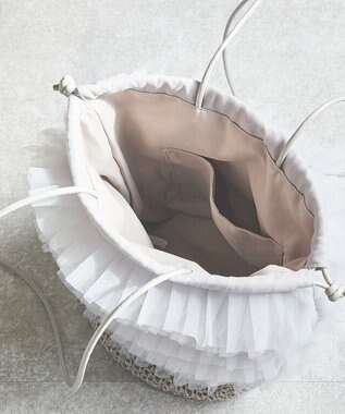 style code 【MERCURYDUO/マーキュリーデュオ】チュールフリル 雑材バケツ型ショルダーバッグ グレー