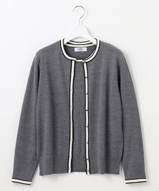 J.PRESS LADIES L 【洗える】トリムツイン ニット グレー系