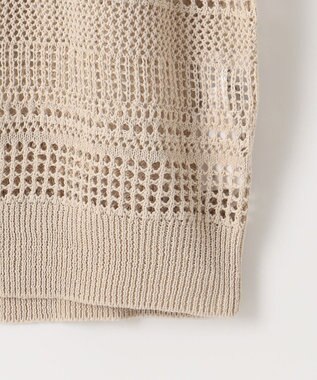 自由区 L 【洗える】レーシーリネンコットン ニット ベージュ