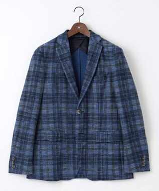 JOSEPH ABBOUD 【イタリア素材/軽量/ストレッチ】サマーツィード ジャージー プリント ジャケット ネイビー系4