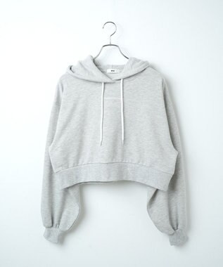WEGO 配色ロゴデザインショートパーカー 杢グレー