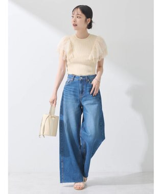 earth music&ecology 袖レースリブニットプルオーバー Light Beige